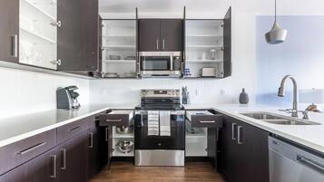 Fridge, dining table