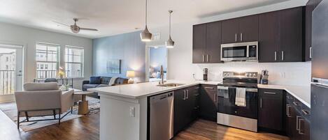 Fridge, dining tables