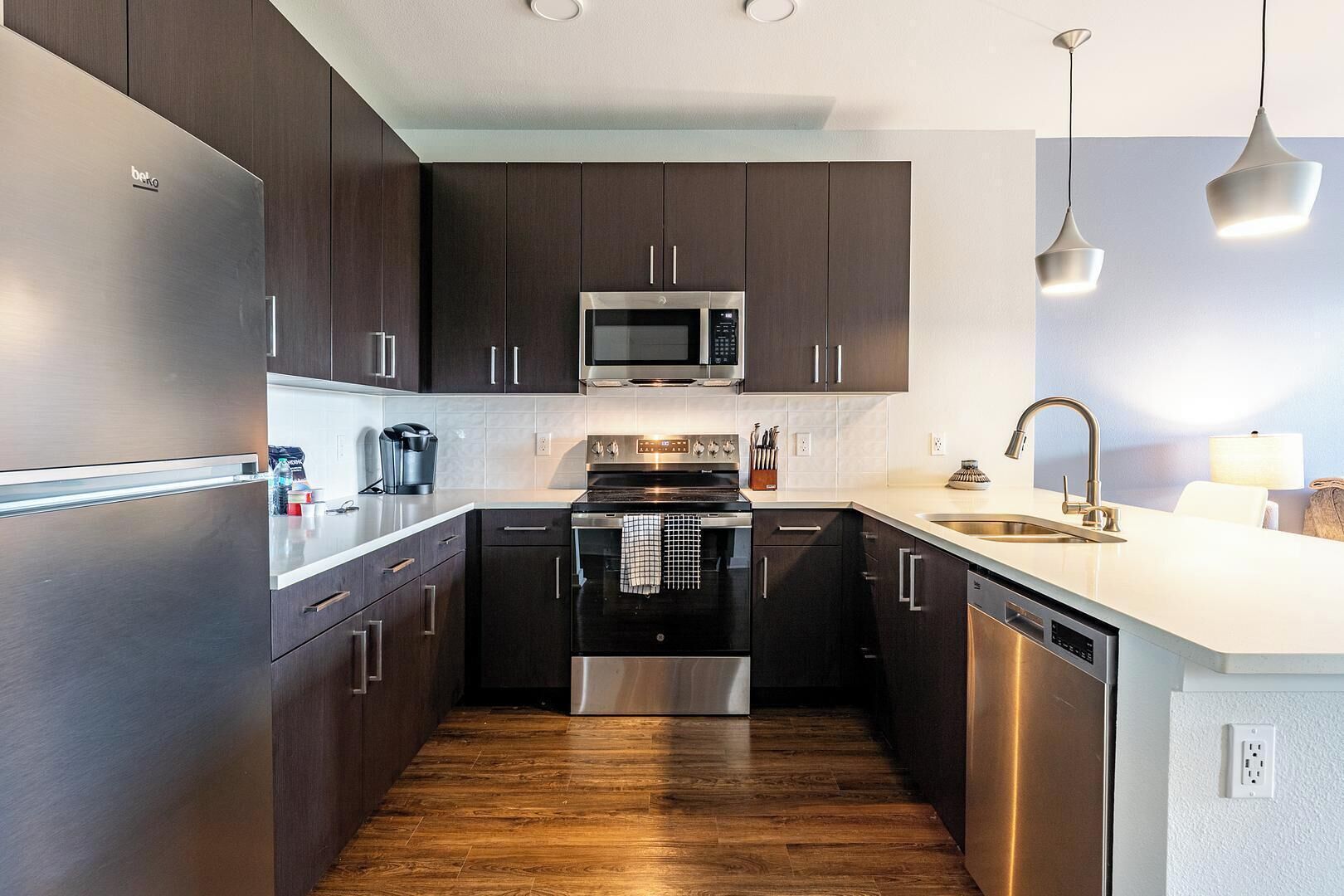 Fridge, dining table