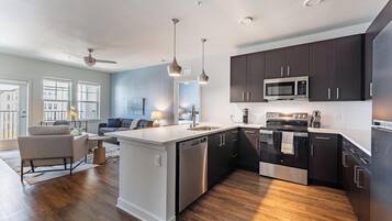 Fridge, dining table