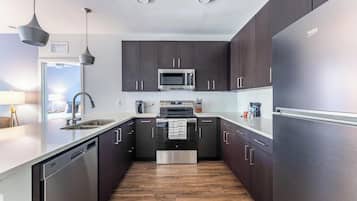 Fridge, dining table