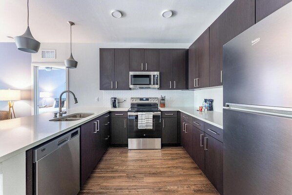 Fridge, dining tables