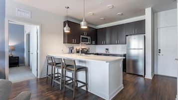 Fridge, dining table
