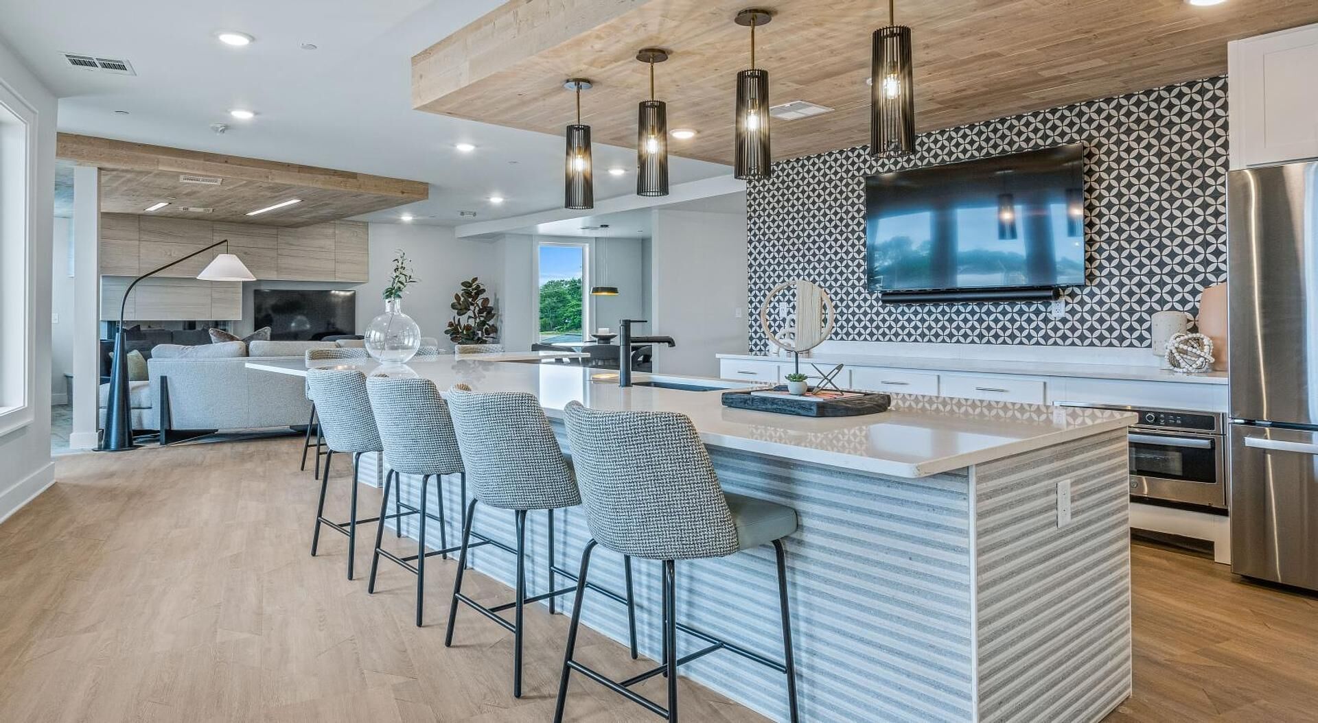 Fridge, dining tables