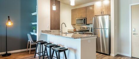 Fridge, dining tables