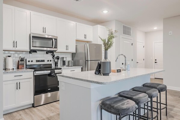 Fridge, dining tables