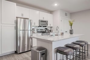 Fridge, dining tables