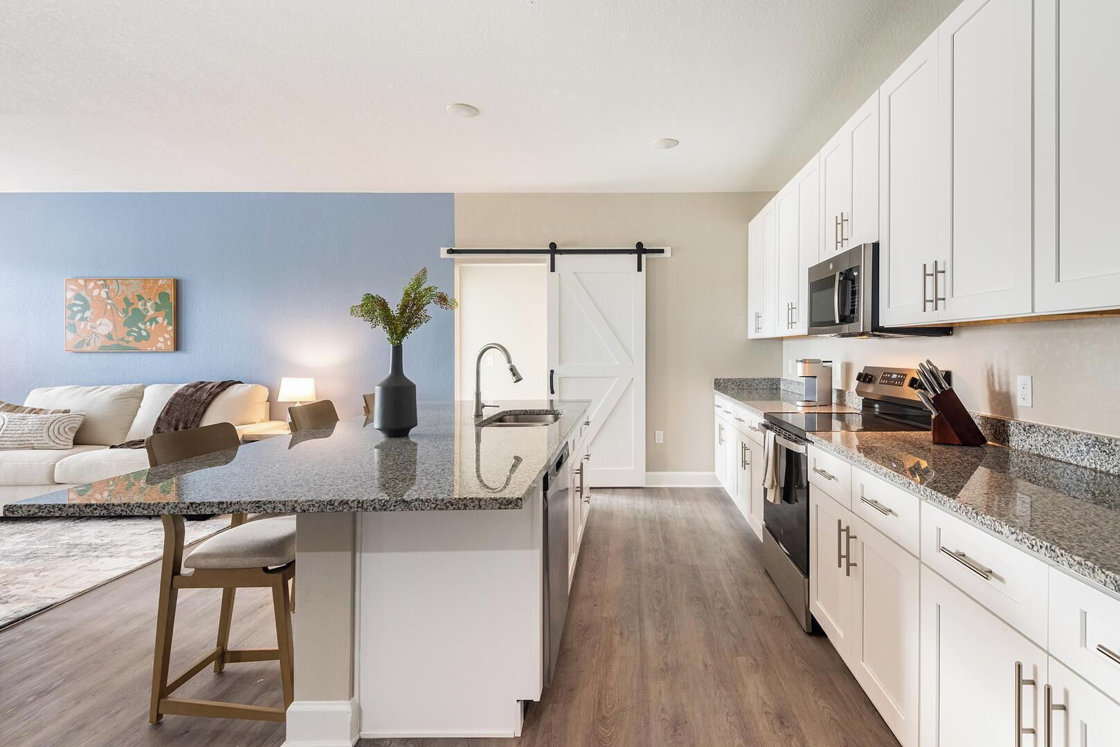 Fridge, dining tables