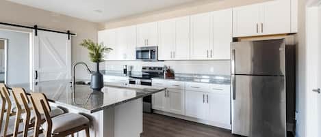 Fridge, dining tables