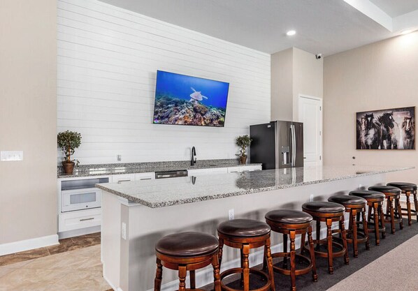 Fridge, dining tables