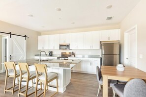 Fridge, dining tables