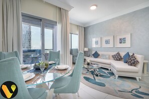 Apartment, Balcony, City View | Living area - Downtown near Dubai Mall Burj Khalifa (Dubai)