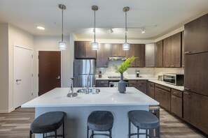 Fridge, dining tables