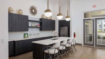 Fridge, dining tables
