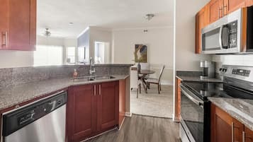 Fridge, dining tables