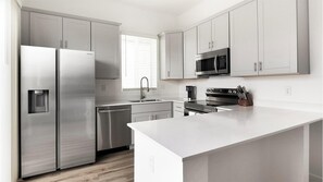 Fridge, dining tables