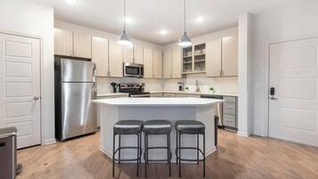 Fridge, dining table