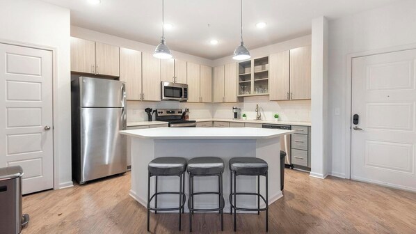 Fridge, dining tables