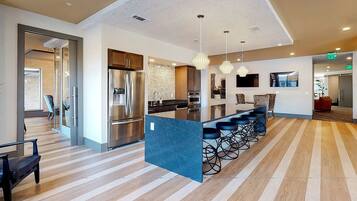 Fridge, dining tables