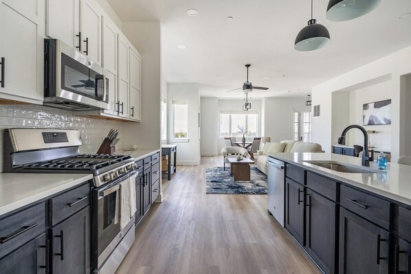 Fridge, dining tables