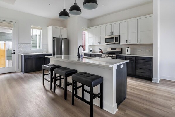 Fridge, dining tables