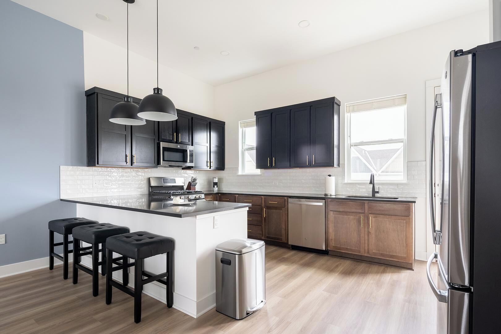 Fridge, dining tables