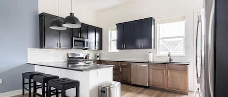 Fridge, dining tables