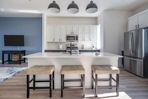 Fridge, dining tables