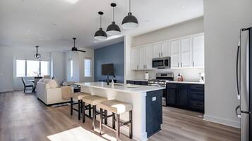 Fridge, dining tables
