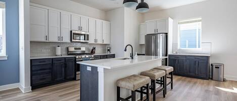 Fridge, dining tables