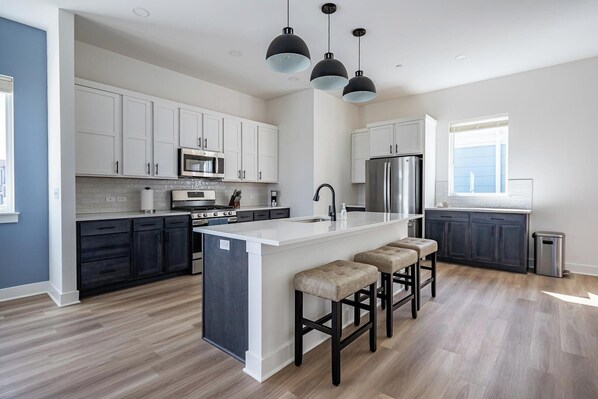 Fridge, dining tables