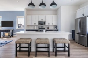 Fridge, dining tables