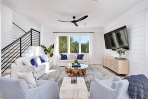 Smart TV, fireplace, video games, table football - Ivory Rose: Private Beach, Ocean Views, Pool & Hot tub, Golf Cart, Game Room (Miramar Beach)