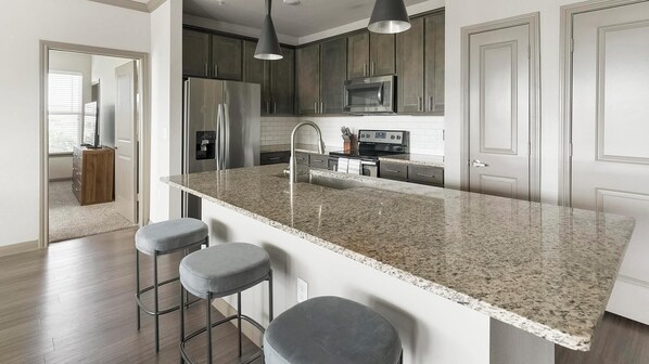 Fridge, dining tables