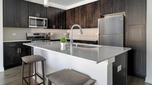 Fridge, dining tables