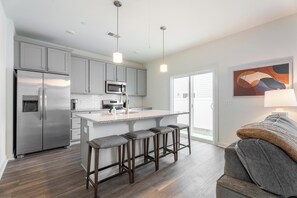 Fridge, dining tables