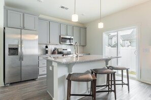 Fridge, dining tables