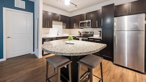Fridge, dining tables