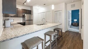 Fridge, dining tables - Landing | Chic 3BD, Pool, Gym (Cedar Park)