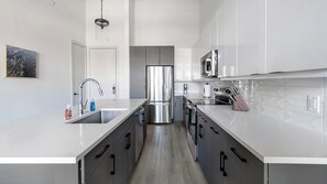 Fridge, dining tables