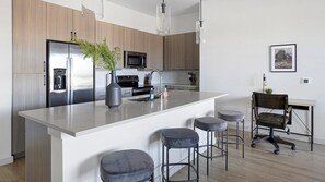 Fridge, dining tables