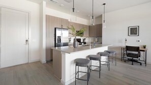 Fridge, dining tables