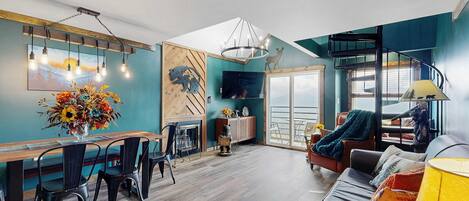 TV, fireplace, DVD player, offices