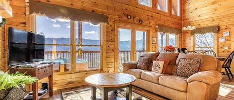 Télévision, cheminée, lecteur de DVD, espaces bureaux