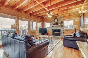 TV, fireplace, DVD player, offices - 2 Story Homey Cabin, Sleeps 6, Hot Tub, Shared Pool (Pigeon Forge)