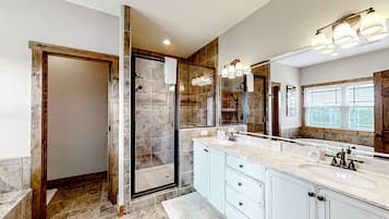 Shower, towels, shampoo