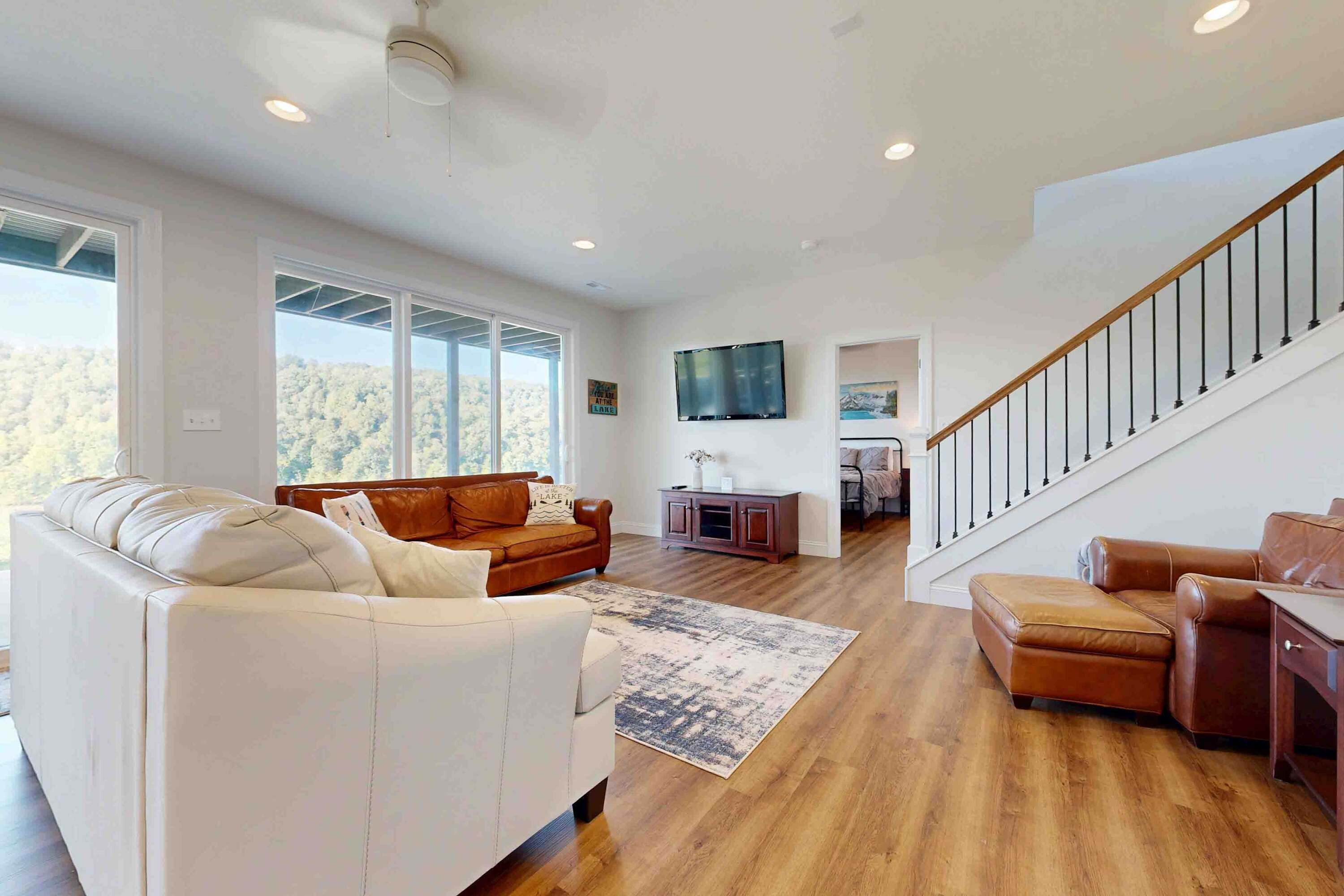 TV, fireplace, DVD player, foosball