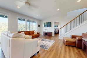 Televisor, llar de foc, reproductor de DVD i futbolí 