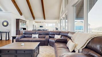 TV, fireplace, DVD player, foosball