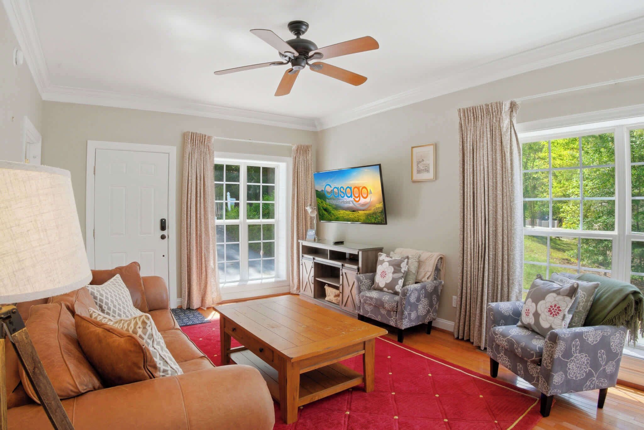 TV, fireplace, DVD player, offices